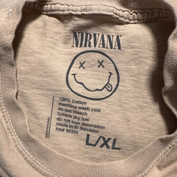 Nirvana Smiley Short Sleeve L/XL Brown Cotton Graphic Band T Shirt - Picture 6 of 6